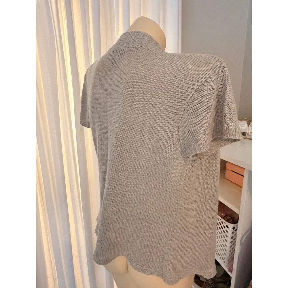 Eileen Fisher Hemp Knit Short Sleeve Open Front Cardigan Sz M Beige Tan - Picture 9 of 13